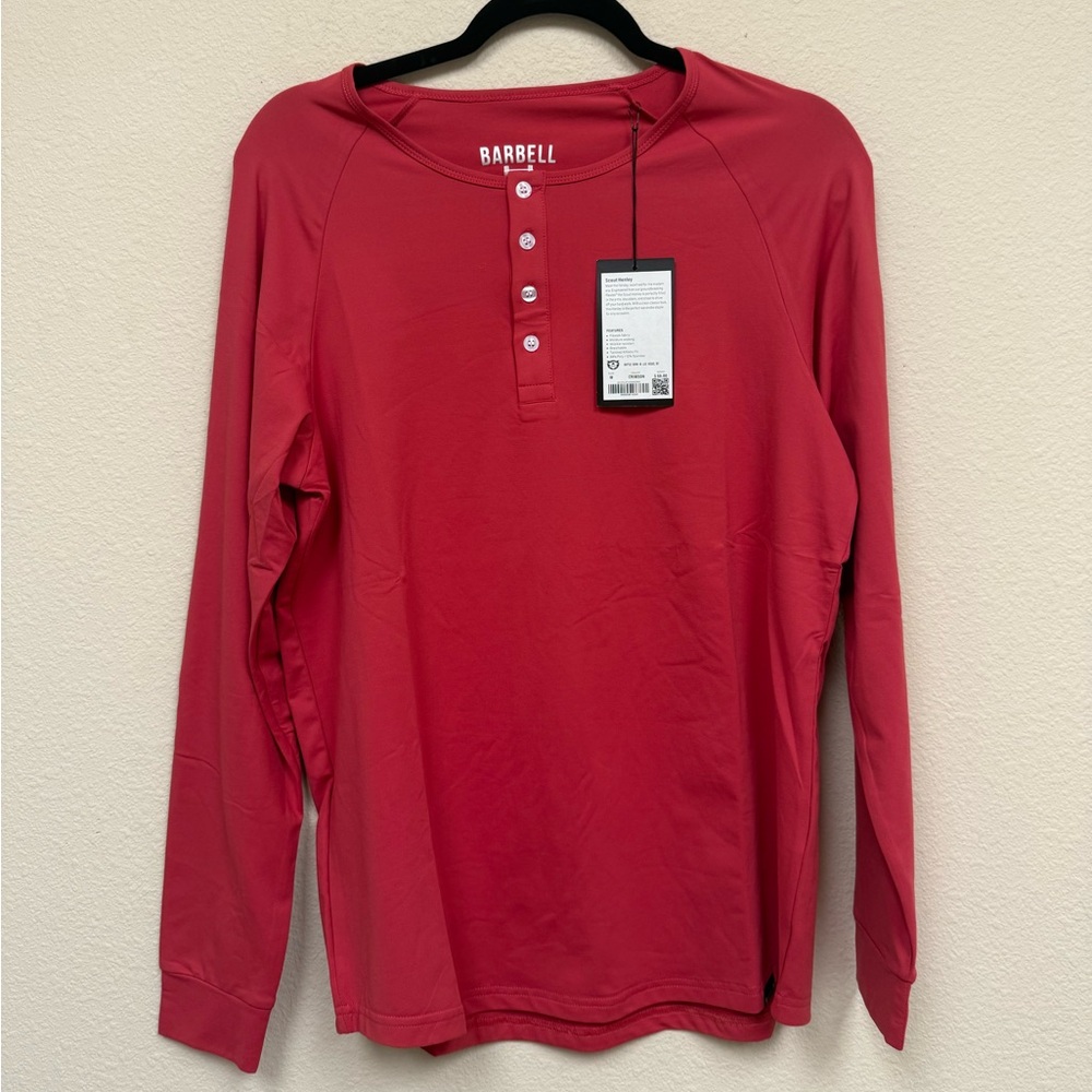 Barbell Apparel Red Long Sleeve Scout Henley Shirt - M